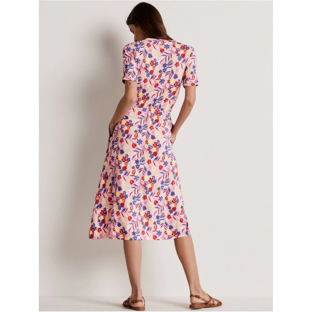Boden Amanda Pink Floral Midi Dress Side Tie Size 16/18 Cottagecore Summer - Picture 4 of 12